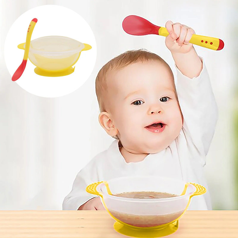 Apple Bear Baby Feeding Bowl And Spoon Set Baby Tableware Children Food Bowl