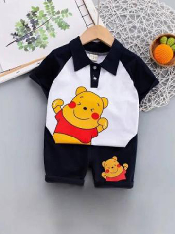Bear Cartoon Print Baby & Kids Polo T-Shirt Set Black | Legacy Boutiques Dhaka Bangladesh